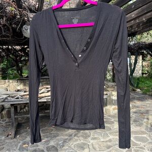 Negative Underwear Black Long Sleeve Henley Top Medium New